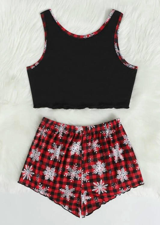 

Sleepwear Christmas Crop Tank And Snowflake Plaid Shorts Pajamas Set in Multicolor. Size: ,M,L,XL