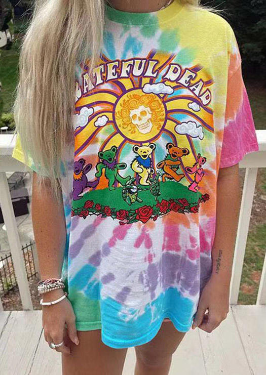 

T-shirts Tees Grateful Dead Skull Bear Floral Tie Dye T-Shirt Tee in Multicolor. Size: ,M,L,XL