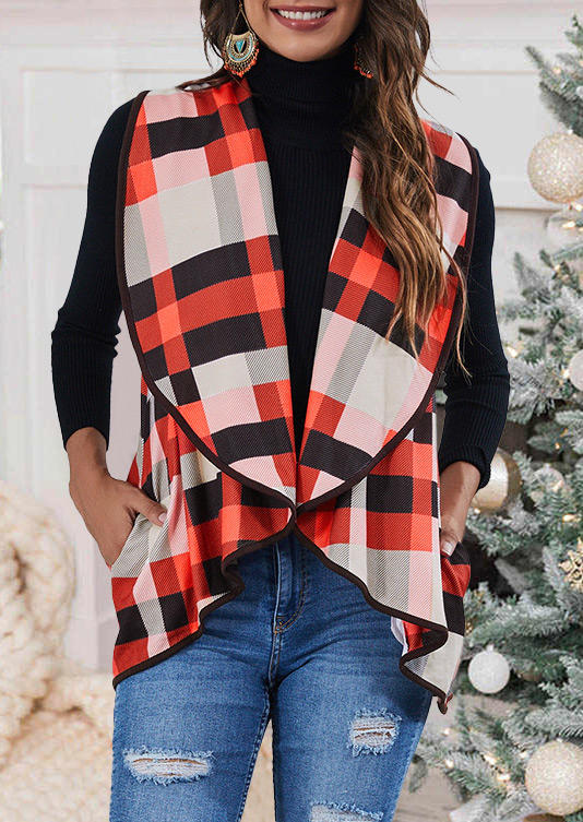 

Coats Plaid Turn-down Collar Sleeveless Vest Coat in Plaid. Size