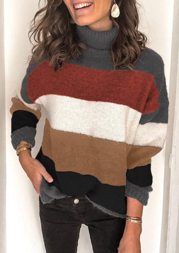 

Sweaters Color Block Striped Turtleneck Sweater in Multicolor. Size