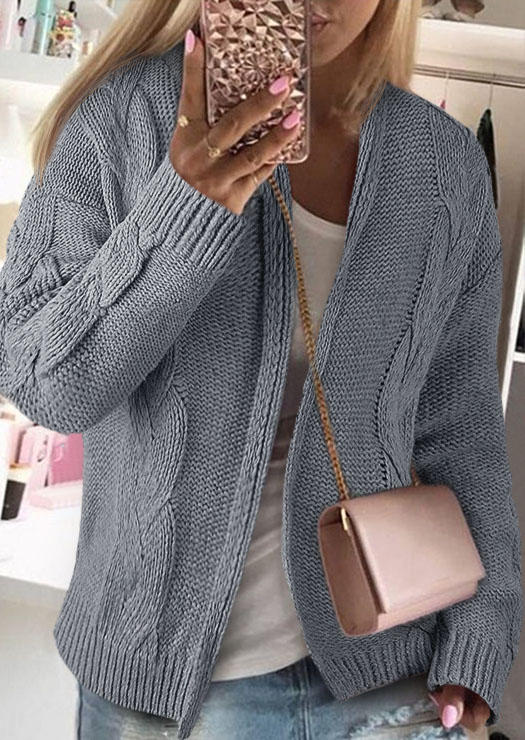 

Coats Twist Knitted Long Sleeve Sweater Hooded Coat in Gray. Size