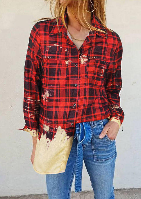 

Shirts Plaid Bleached Button Shirt in Red. Size