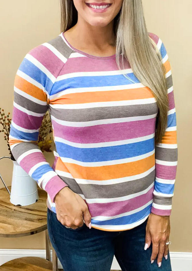 Colorful Striped Raglan Sleeve Blouse