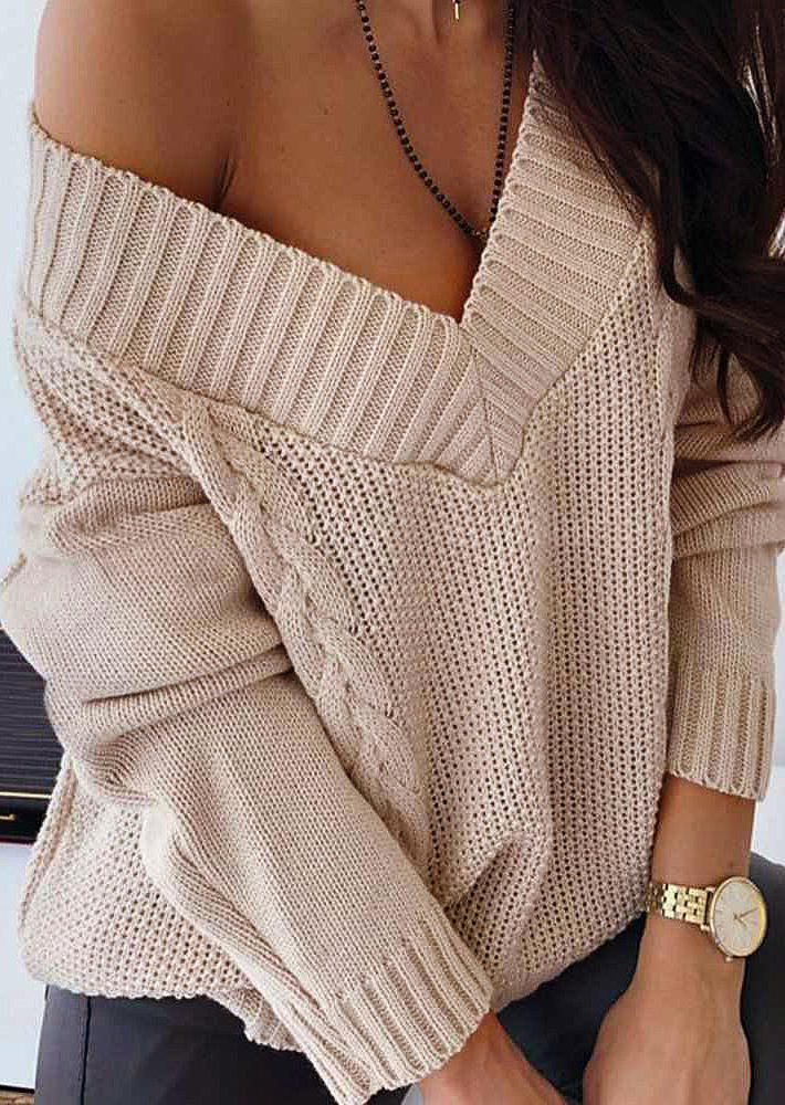 

Sweaters Twist Knitted V-Neck Long Sleeve Sweater - Apricot in Apricot. Size