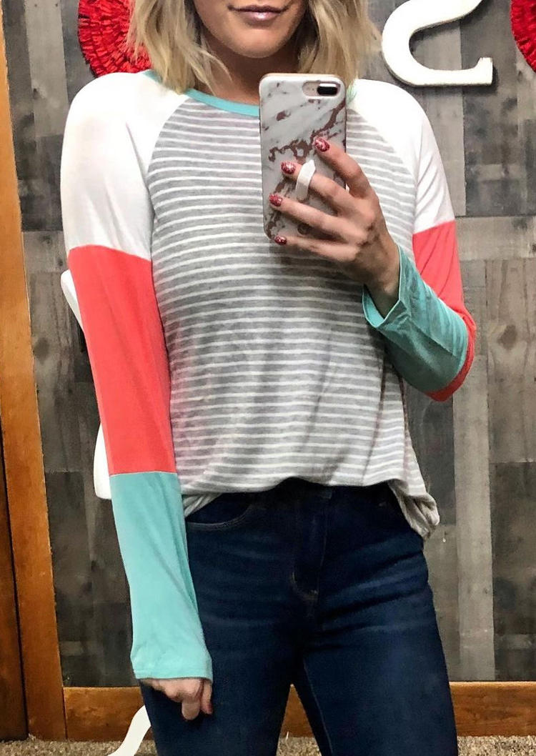 

Blouses Striped Color Block Long Sleeve Blouse in Multicolor. Size: L