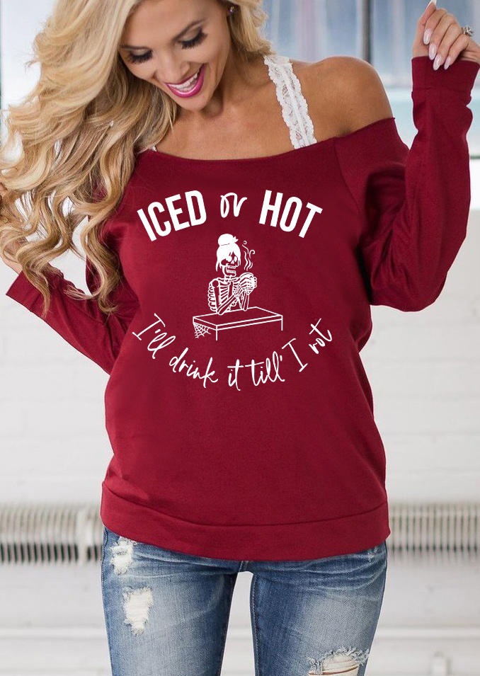 Sweatshirts Iced Or Hot Skeleton Pullover Sweatshirt - Burgundy in Red. Size: L,M,S,XL