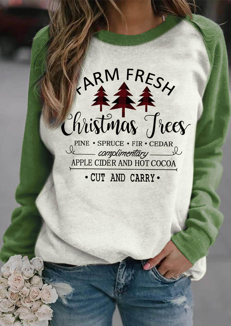 Sweatshirts Farm Fresh Christmas Trees Long Sleeve Sweatshirt in Green. Size: M,S