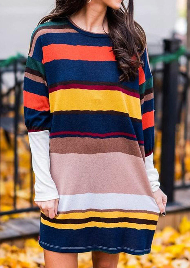 

Mini Dresses Color Block Splicing Long Sleeve Mini Dress in Multicolor. Size: ,M,L,XL