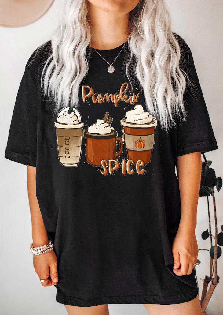 T-shirts Tees Pumpkin Spice Coffee Latte T-Shirt Tee in Black. Size: L,M,S,XL