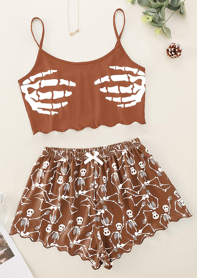 

Sleepwear Halloween Skeleton Hand Camisole And Shorts Pajamas Set in Multicolor. Size: ,M,L,XL