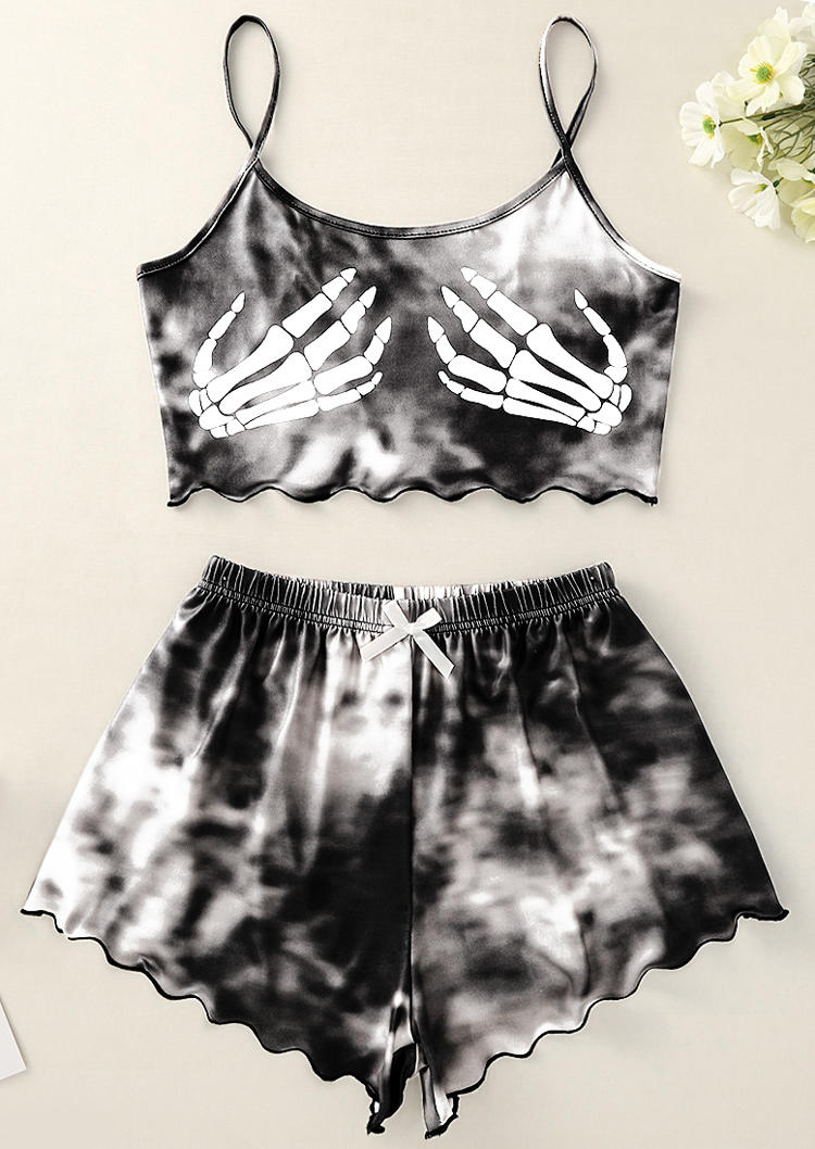 

Sleepwear Skeleton Hand Tie Dye Camisole And Shorts Pajamas Set in White. Size