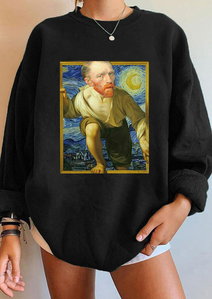 

Sweatshirts Van Gogh Funny Long Sleeve Sweatshirt in Black. Size: ,M,L,XL
