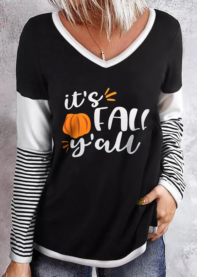 

Blouses It' Fall Y'all Pumpkin Striped Blouse in Black. Size: ,M,L,XL