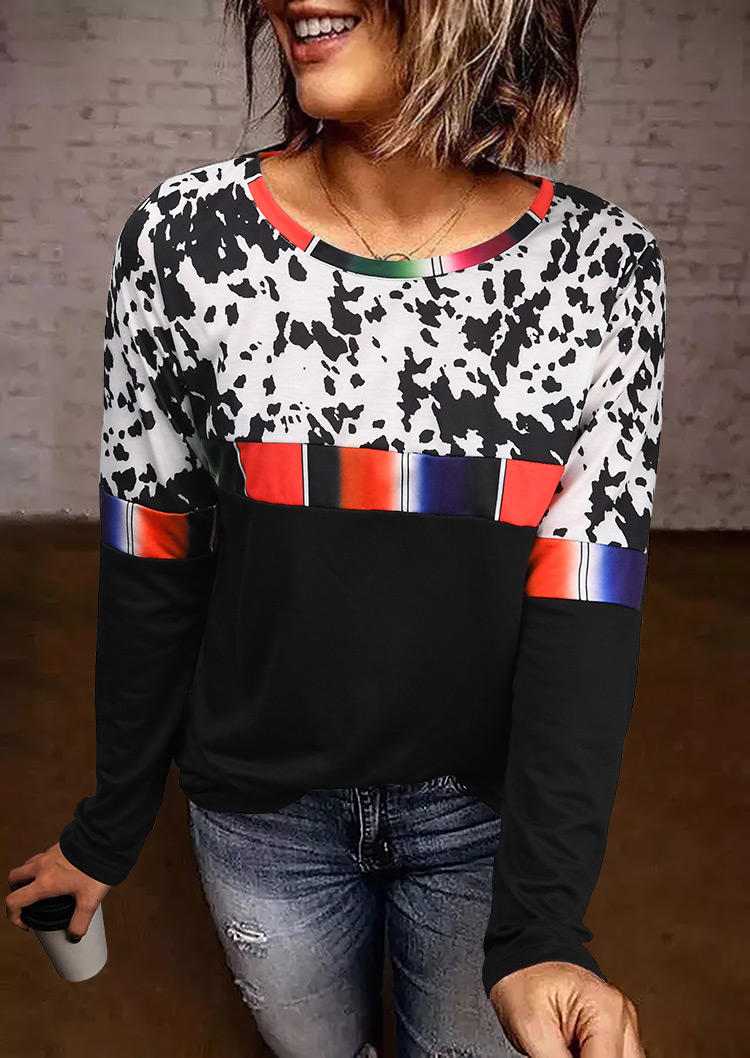 

Sweatshirts Serape Striped Cow Splicing Sweatshirt in Black. Size: ,L,XL