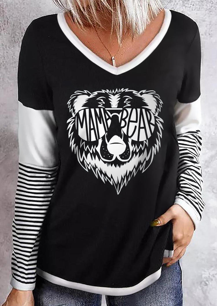 

T-shirts Tees Mama Bear Striped Long Sleeve T-Shirt Tee in Black. Size: L