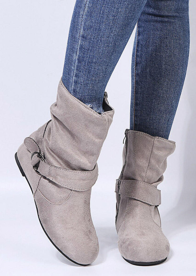 

Boots Zipper Round Toe Flat Ankle Boots in Gray. Size