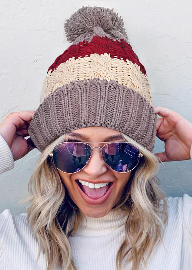 

Hats Color Block Knitted Warm Beanie Hat in Blue,Red,Khaki. Size