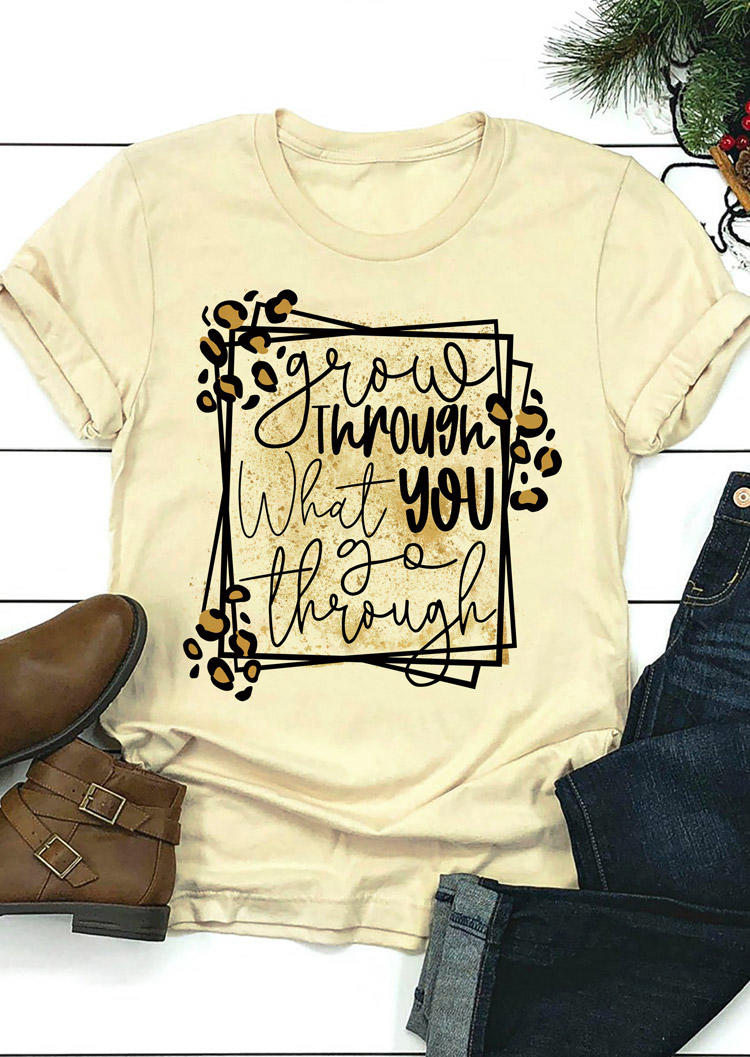 

T-shirts Tees Grow Through What You Go Through Leopard T-Shirt Tee in Light Yellow. Size