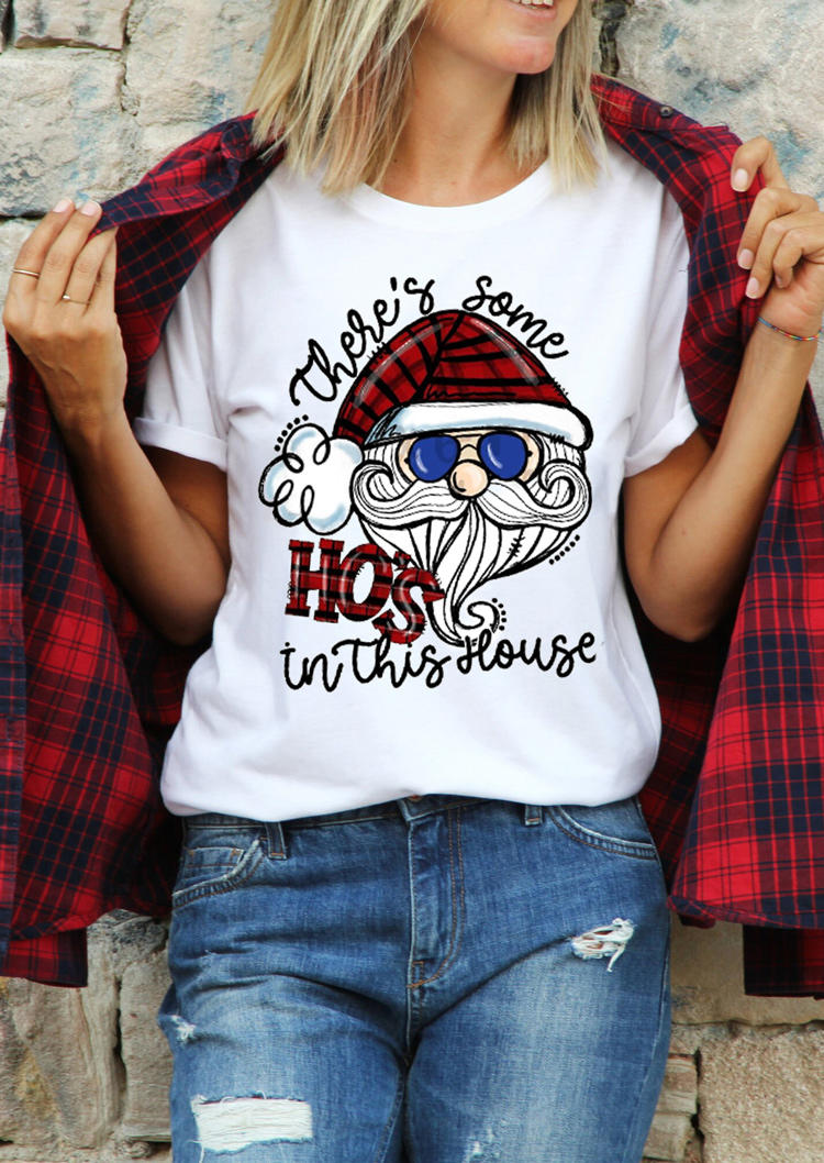 Christmas Santa There's Some Ho's In This House T-Shirt Tee - White