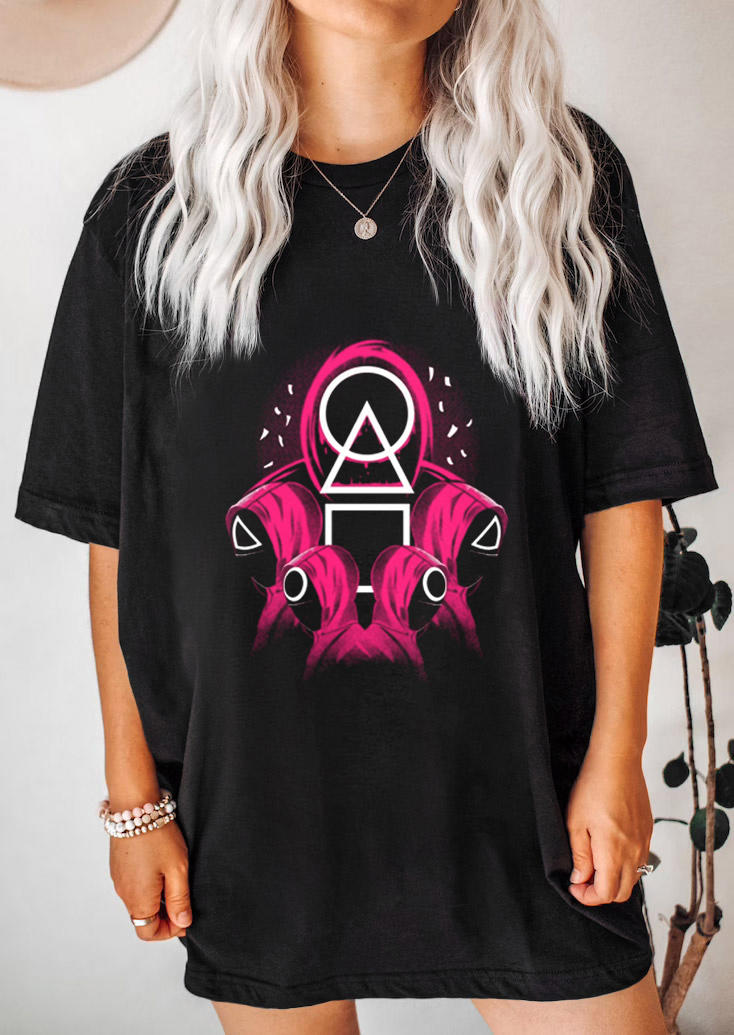 

T-shirts Tees Squid Game Round Triangle Square T-Shirt Tee in Black. Size: ,M,L,XL