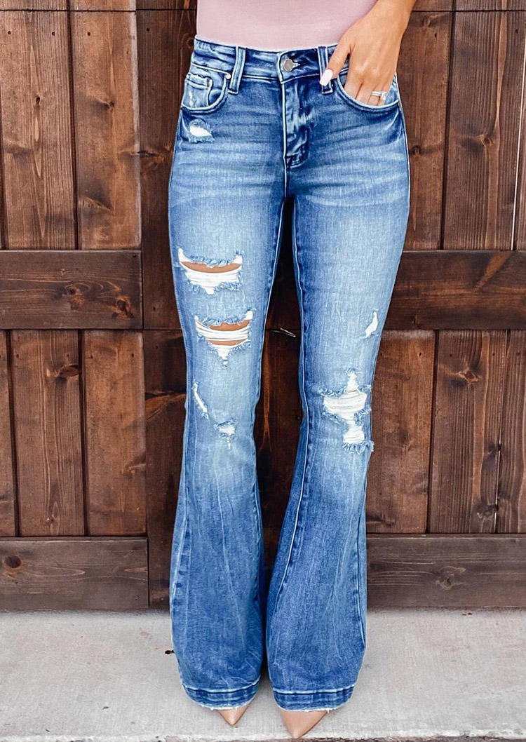 Ripped Hole Distressed Pocket Denim Jeans - Blue, 519655, Fairyseason  - buy with discount