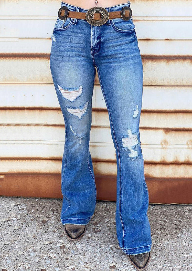 Pants Ripped Hole Distressed Pocket Denim Jeans in Blue. Size: L,M,S,XL