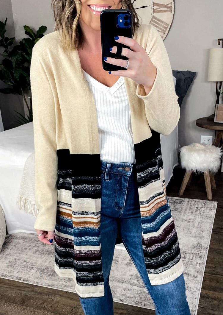 

Cardigans Colorful Striped Long Sleeve Cardigan in Light Yellow. Size: ,M,L,XL