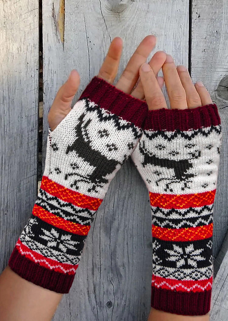 

Gloves Reindeer Warm Knitted Fingerless Gloves in Khaki. Size