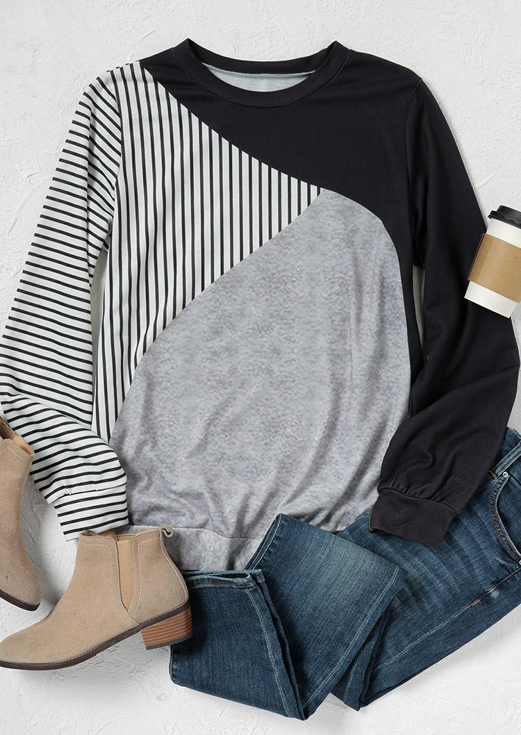Color Block Striped Long Sleeve Sweatshirt
