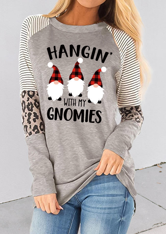 Hangin' With My Gnomies Striped Leopard Long Sleeve Blouse