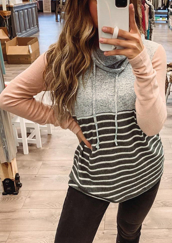 Blouses Striped Color Block Long Sleeve Blouse in Multicolor. Size: L