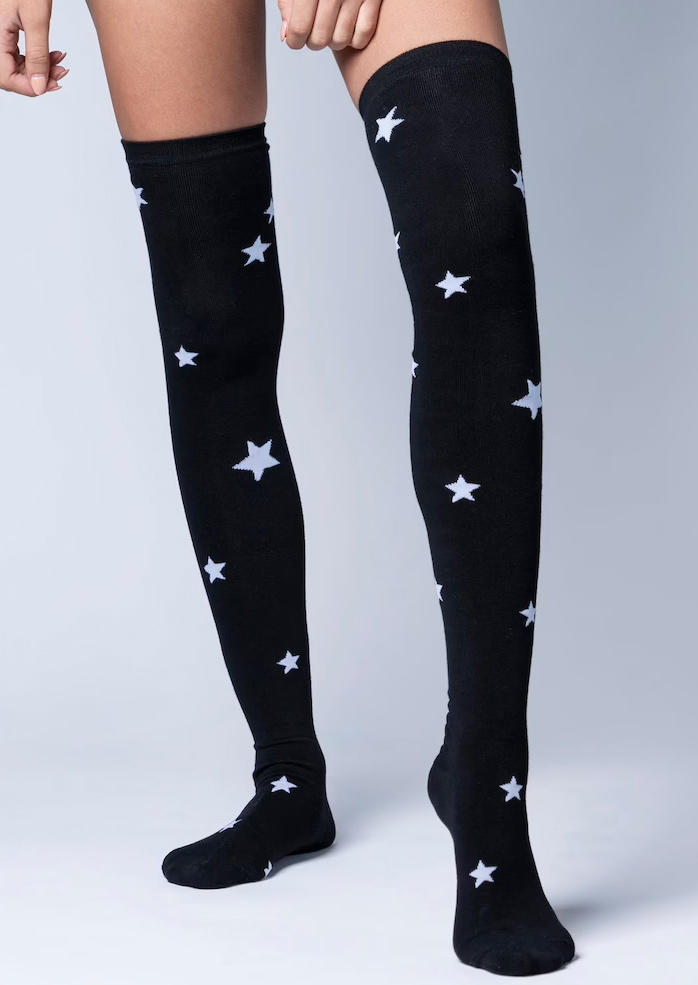 

Knee-High Socks Warm Star Over Knee Long Socks in Black. Size