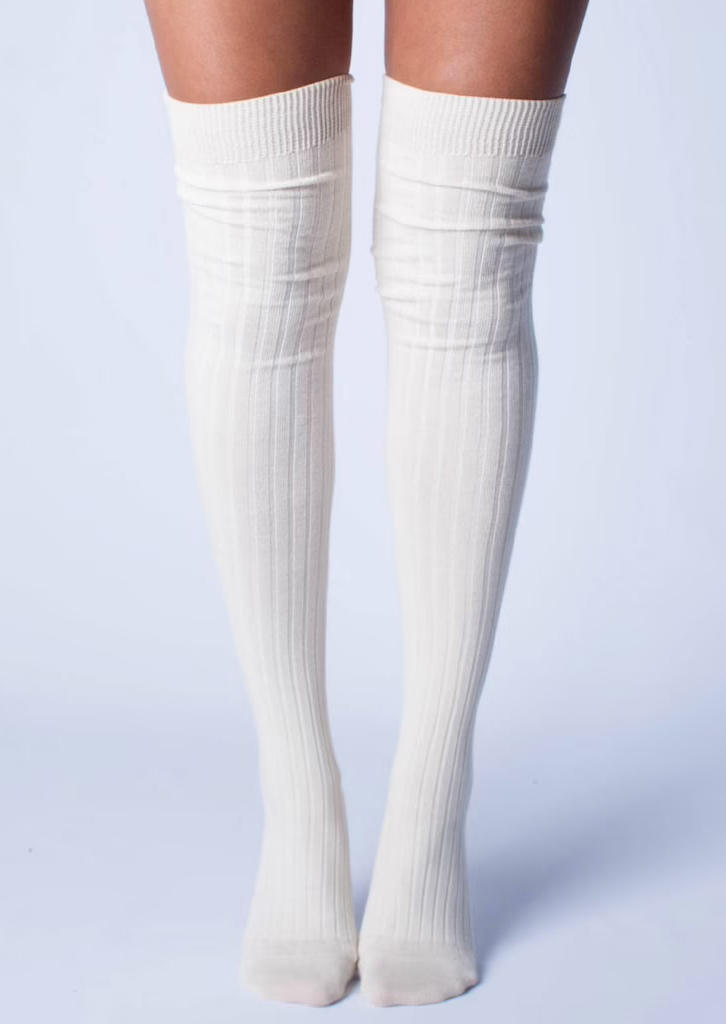 

Knee-High Socks Soft Warm Over Knee Thigh-High Socks in White. Size