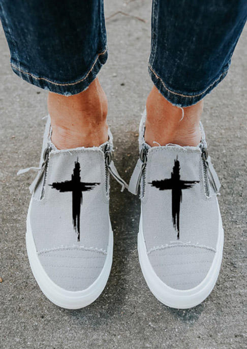 

Sneakers Cross Zipper Slip On Flat Canvas Sneakers in Gray. Size: ,38,39,40,41