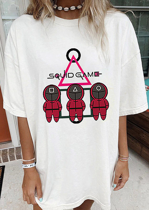 

T-shirts Tees Squid Game Round Triangle Square T-Shirt Tee in White. Size: ,M,L,XL