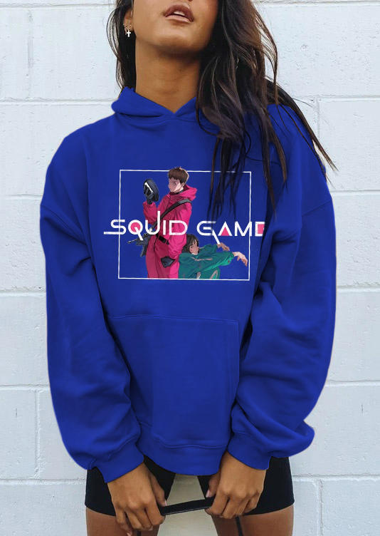 

Hoodies Squid Game Kangaroo Pocket Long Sleeve Hoodie in Blue. Size: ,M,L,XL