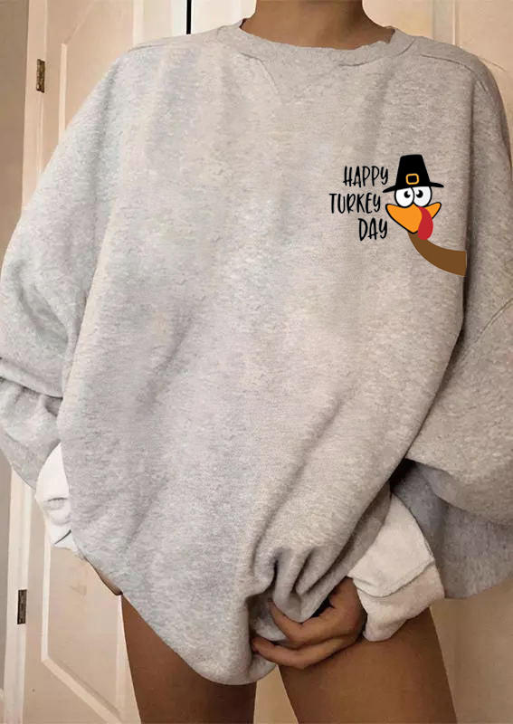 

Sweatshirts Thanksgiving Happy Turkey Day Sweatshirt in Gray. Size: ,M,L,XL