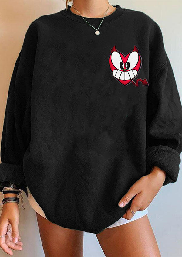 

Sweatshirts Devil Heart Cartoon Pullover Sweatshirt in Black. Size: ,M,L,XL