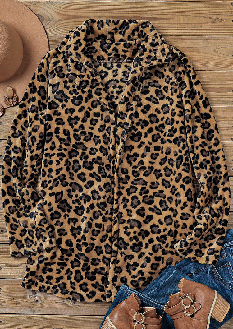 Coats Leopard Pocket Long Sleeve Flannel Coat in Leopard. Size: S,M,L