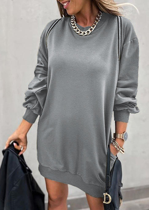 

Mini Dresses Zipper Pocket O-Neck Long Sleeve Mini Dress in Gray. Size: ,M,XL