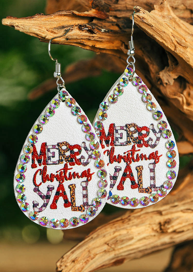 

Earrings Merry Christmas Yall Water Drop Earrings in White. Size