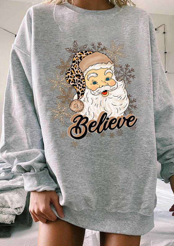 

Sweatshirts Christmas Believe Santa Leopard Sweatshirt in Gray. Size: ,M,L,XL