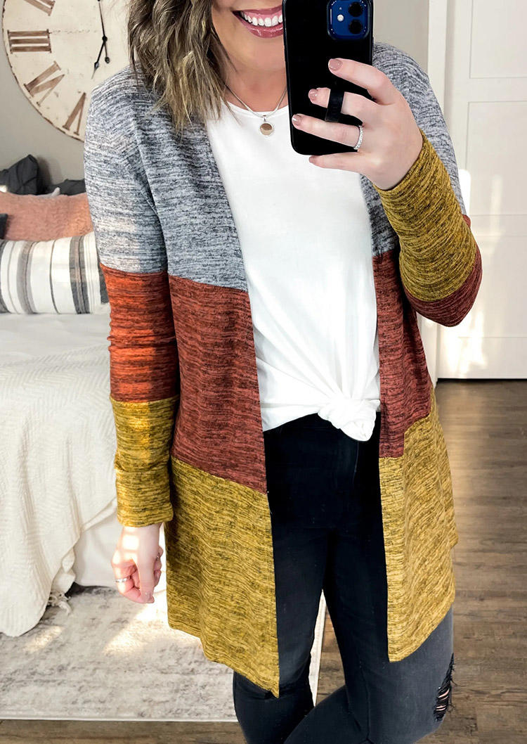 

Cardigans Color Block Long Sleeve Cardigan in Multicolor. Size: ,M,L,XL