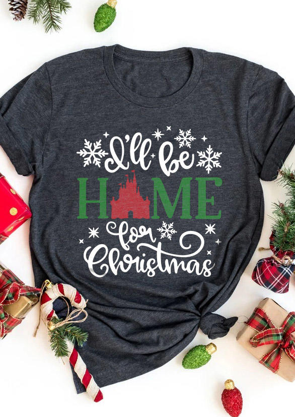 

T-shirts Tees I'll Be Home For Christmas Snowflake T-Shirt Tee in Dark Grey. Size: ,M,L,XL