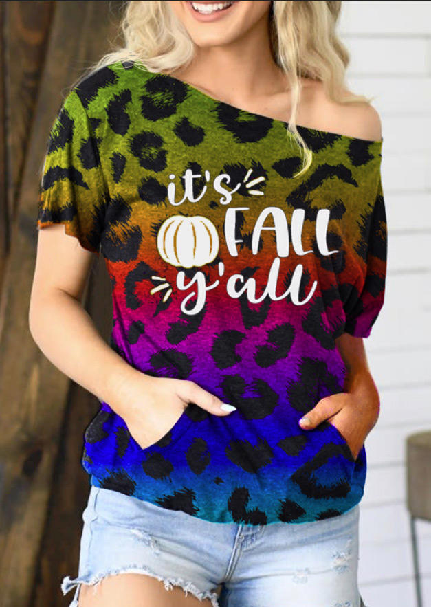 

Blouses Leopard Gradient Color Block It's Fall Y'all Pumpkin Blouse in Multicolor. Size