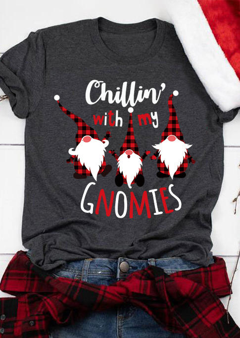 T-shirts Tees Christmas Chillin' With My Gnomies Plaid T-Shirt Tee - Dark Grey in Gray. Size: 2XL