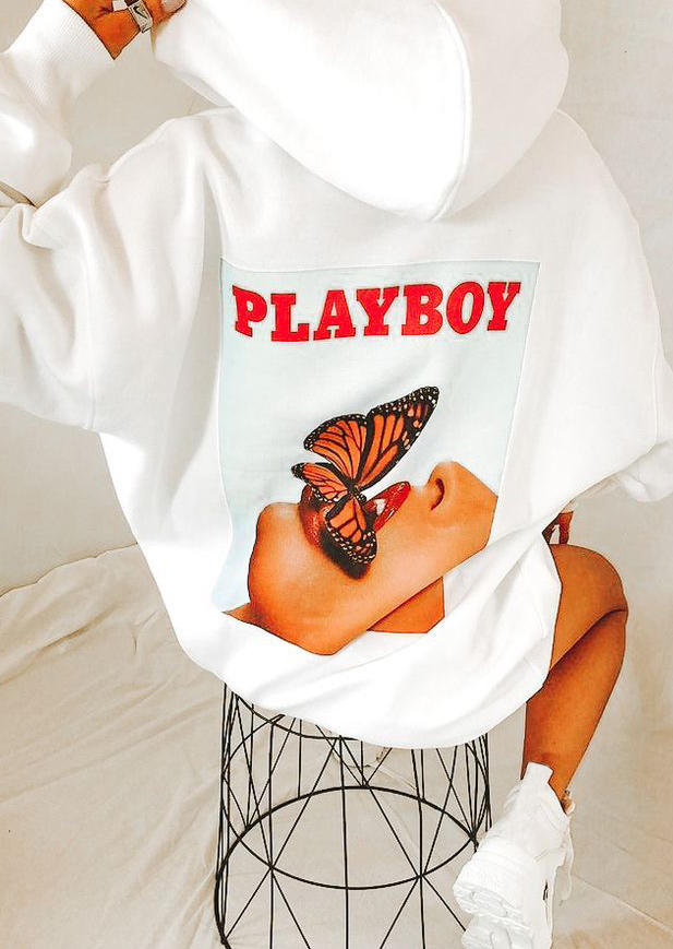 

Hoodies Playboy Butterfly Graphic Hoodie in White. Size: ,M,L,XL