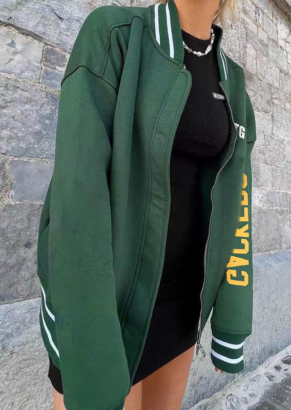 

Jackets Gackers Zipper Long Sleeve Baseball Jacket in Green. Size: ,M,L