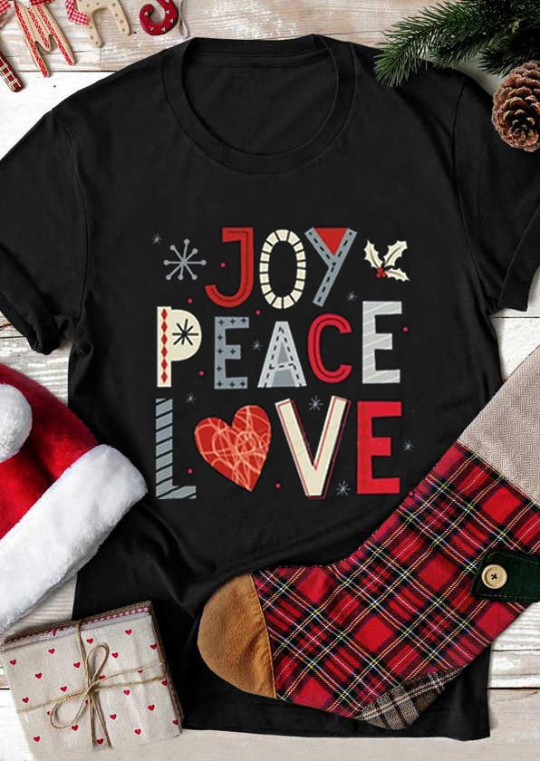 

T-shirts Tees Christmas Joy Peace Love T-Shirt Tee in Black. Size: ,M,L,XL