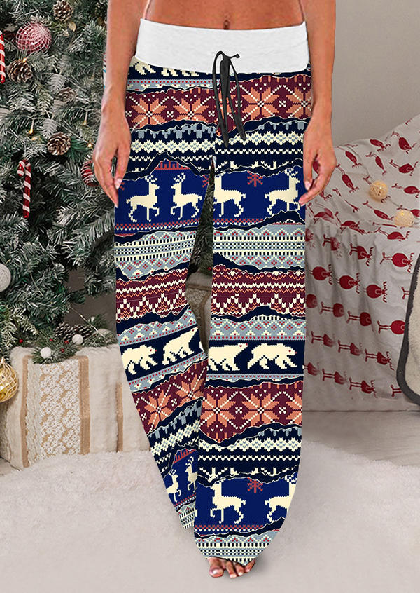 

Pants Christmas Reindeer Drawstring Wide Leg Pants in Multicolor. Size: ,M,L,XL